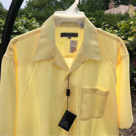 Maxini Collezione Button Down Shirt Size L Short Sleeves Yellow - Picture 2 of 7